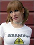 Fannie Matic models 'Warning! Contents May Be Hot!' women's tee